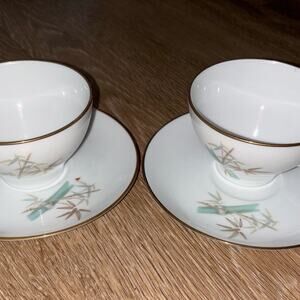 Vintage china bamboo Japan teacups and saucers Noritake box Am